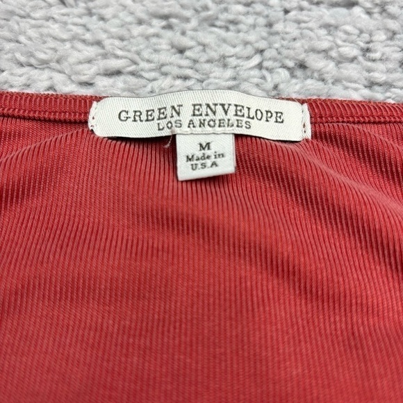 Green Envelope Top Womens Medium Blouse Zipper V-Neck 3/4 Length Sleeve Office - Picture 4 of 4